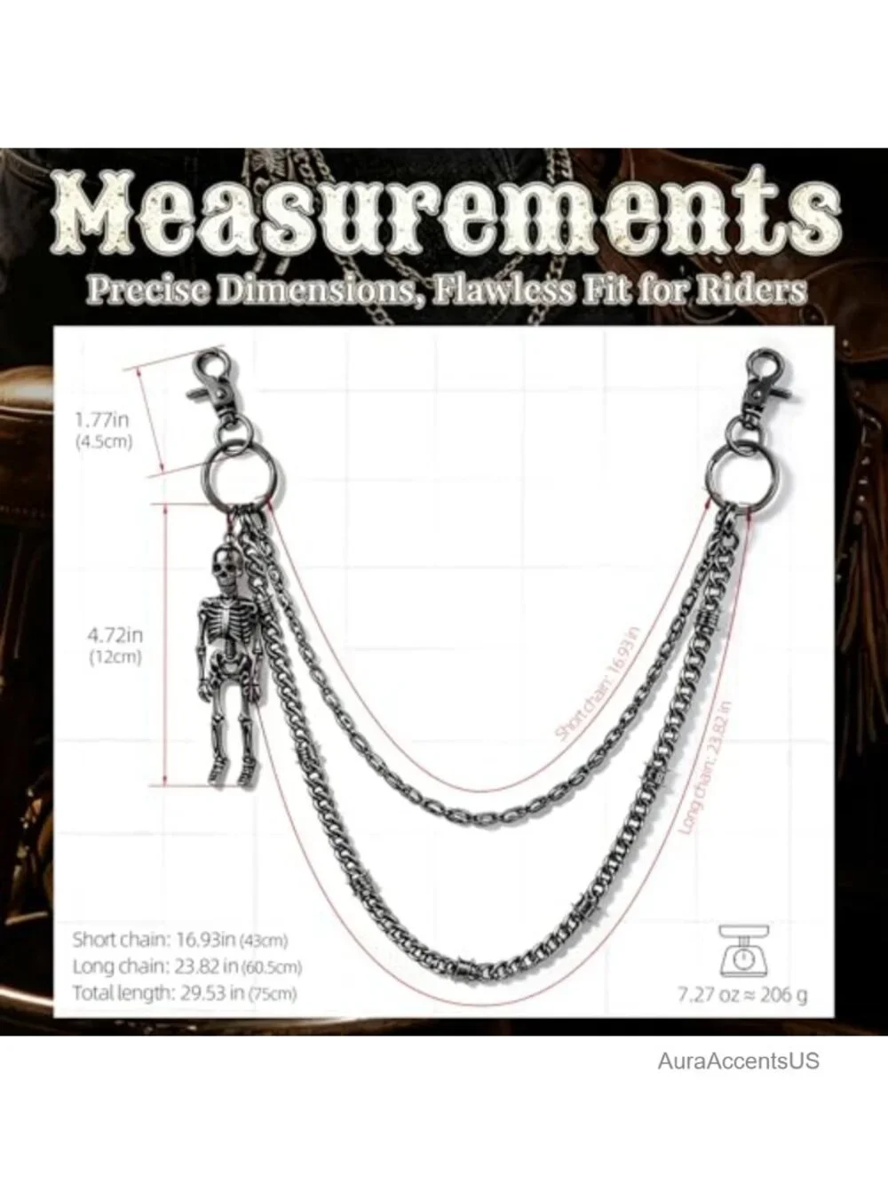 Punk Gothic Double Layer Skull Wallet Chain for Men